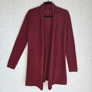 Lusso 100% Cashmere Cardigan Womens S Open Front Knit Longline Burgundy Sweater